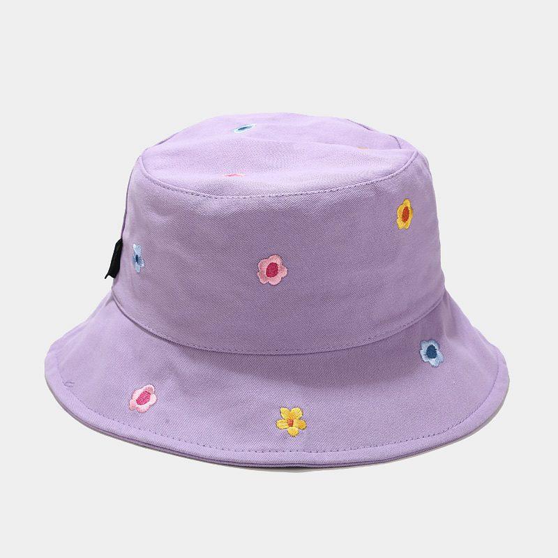 Four Seasons Cotton Flower Embroidery Bucket Hat Fisherman Hat Outdoor Travel Cap for Men and Women
