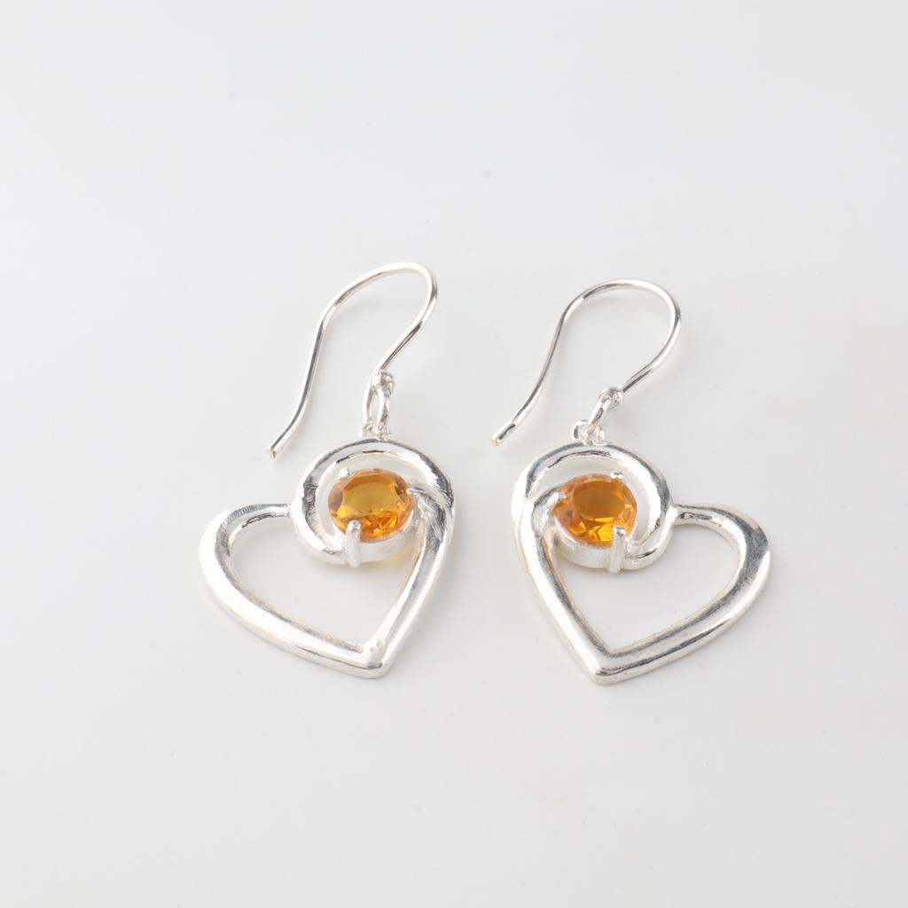 Natural Citrine Gemstone Silver Partywear Earring 1.5" 925 Sterling Silver Jewelry For Anniversary Gift Ce-21-8