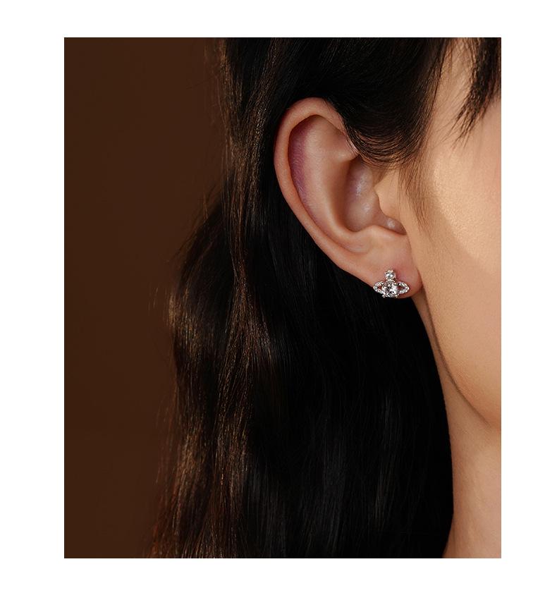 Ohrstecker Saturn aus S925 Sterlingsilber im koreanischen Stil für Damen - Mit Diamanten besetzt, super glänzend, kleines leicht luxuriöses Zirkon-Design
