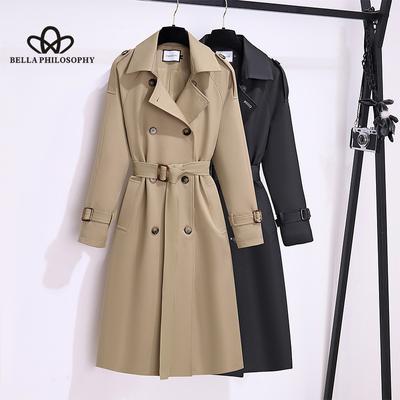 Windbreaker Women's Mid-length Autumn New Korean-style Tight Waist Classic Fashion Coat Trendy Double-breasted Coat