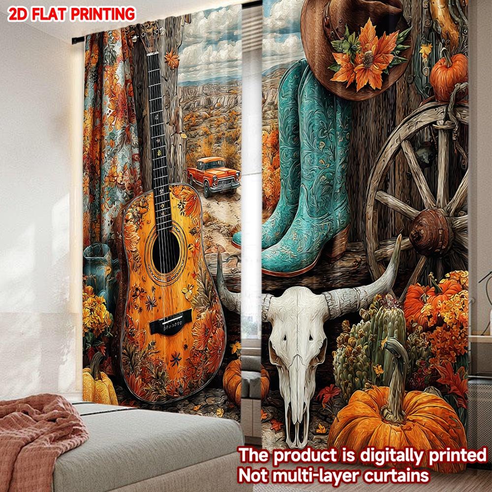 2D Flachdruck 2 Stück Alles Gute zum Valentinstag Party Vorhänge Herbst Cowboy Digital Bedruckte Polyester Vorhänge Party Dekorationen Verwendung