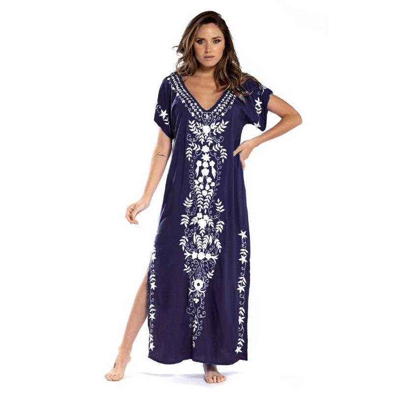 Women's Fashion Summer Spring Flower Pattern Print 1/2 Sleeves V-Neck Loose Waistline Casual Dresses