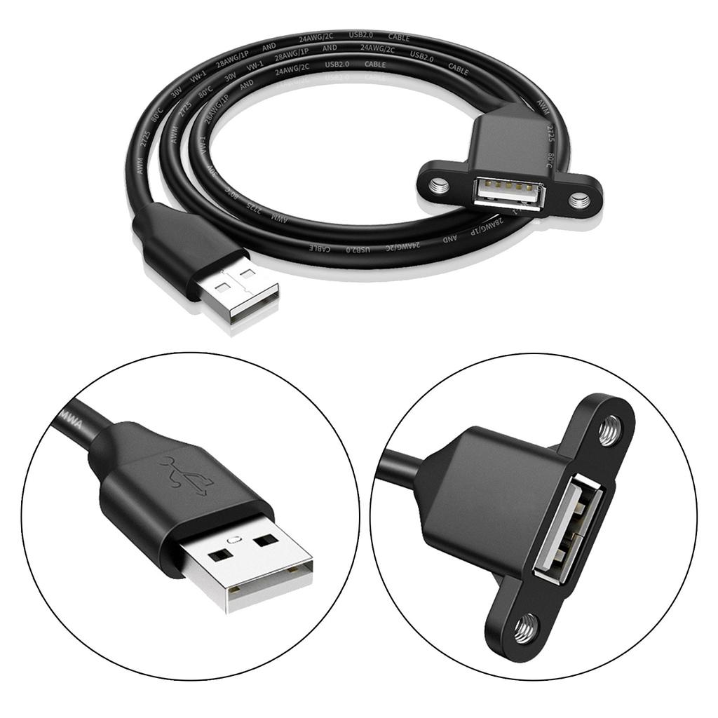 USB 2.0 Male To Female Extension Cable With Panel Mount Screws Fast Data Transfer Cord 25/50/100/150/200/300/500CM