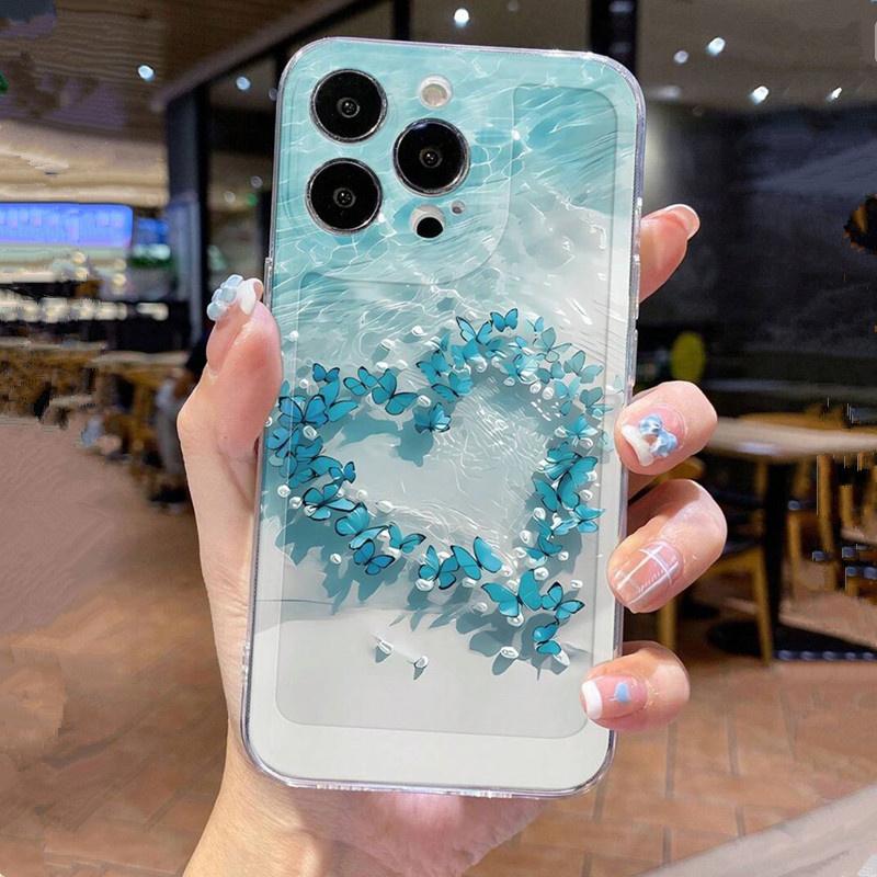 Sea Water Butterfly Ocean Turtle Phone Case For iPhone 17 16E 16 15 14 13 12 11 Pro Max XR XS 7 8 Plus Y2K Mini Clear Soft Cover