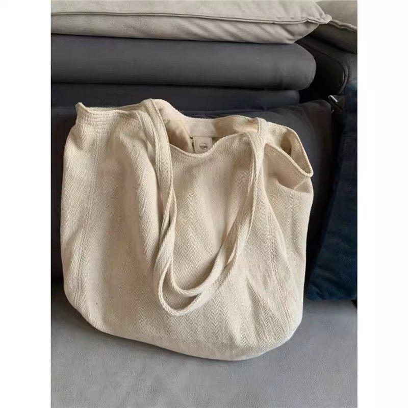 Damen Schulterhandtasche aus koreanischem Köper-Canvas mit großem Fassungsvermögen - Lässige, schlichte Tragetasche