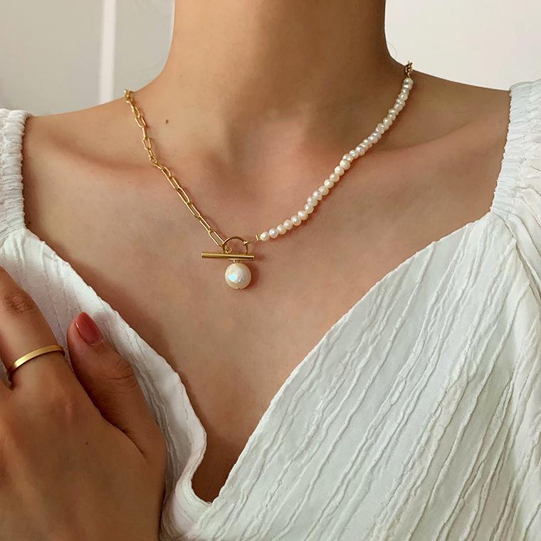 Dongdaemun Temperament Clavicle Chain Natural Special-shaped Pearl OT Buckle Chain Necklace Accessories Simple Necklace