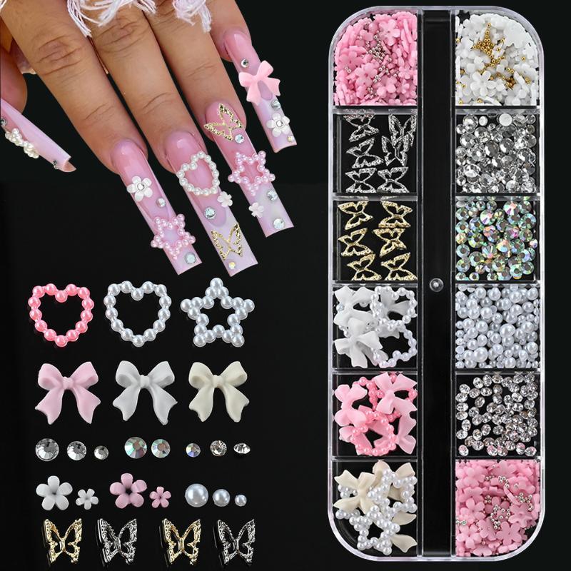 12Grids 3D Exquisite Cross Nail Art Rhinestones Y2K Metal Punk Full Glitter Diamond Cross Nail Charms
