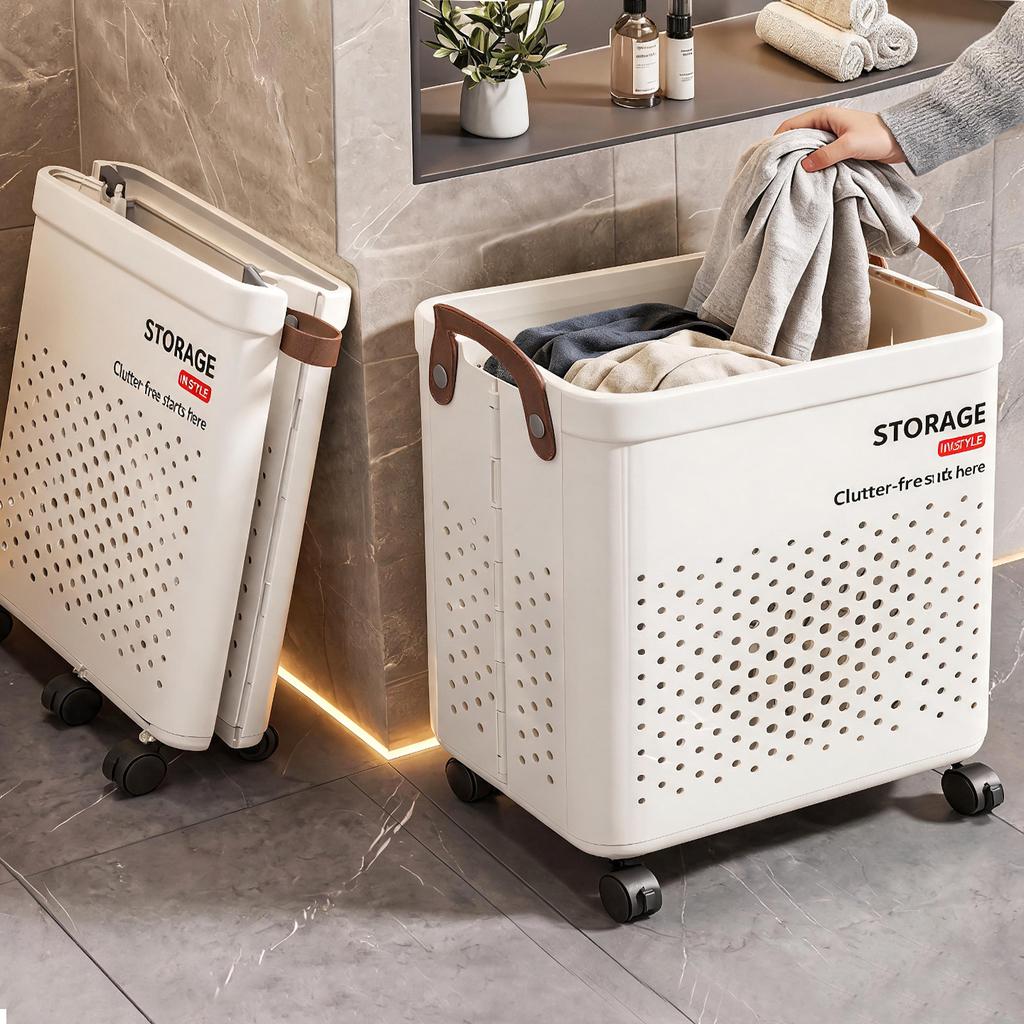 Foldable with Wheels Dirty Clothes Storage Basket Household Dirty Clothes Basket Toilet Dirty Clothes Basket Clothes Bath Laundry Basket