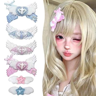 Gothic Heart Angel Wing Hair Clips Y2K Harajuku Hairpins Women Jewelry Punk Fashion Charm Barrettes DIY Lolita Hair Accessories