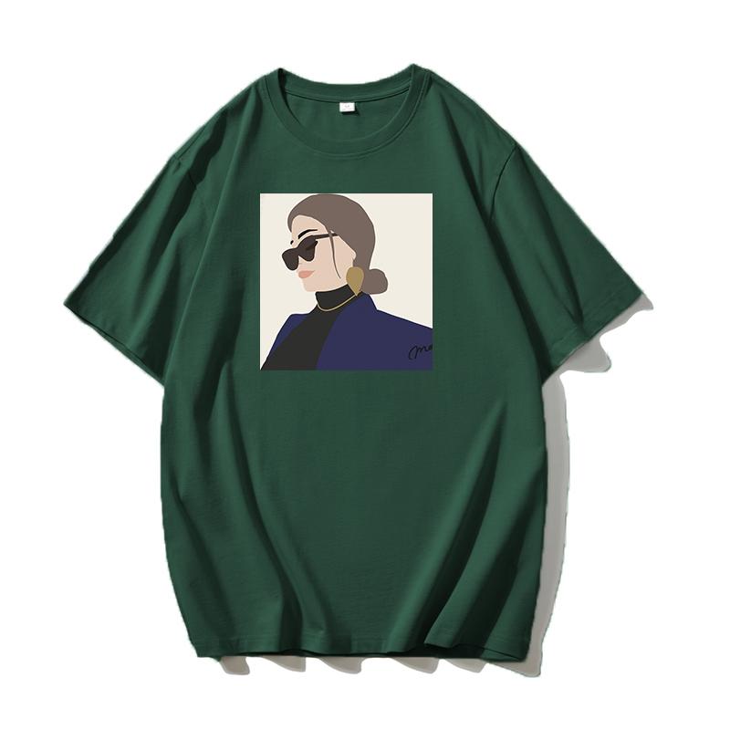 Shellsuning Osobnost Dámské 100% Bavlna Potisk Tričko Léto Nové Oversized O-výstřih Krátké Základní Trička Dámská Móda Streetwear Harsuku Topy