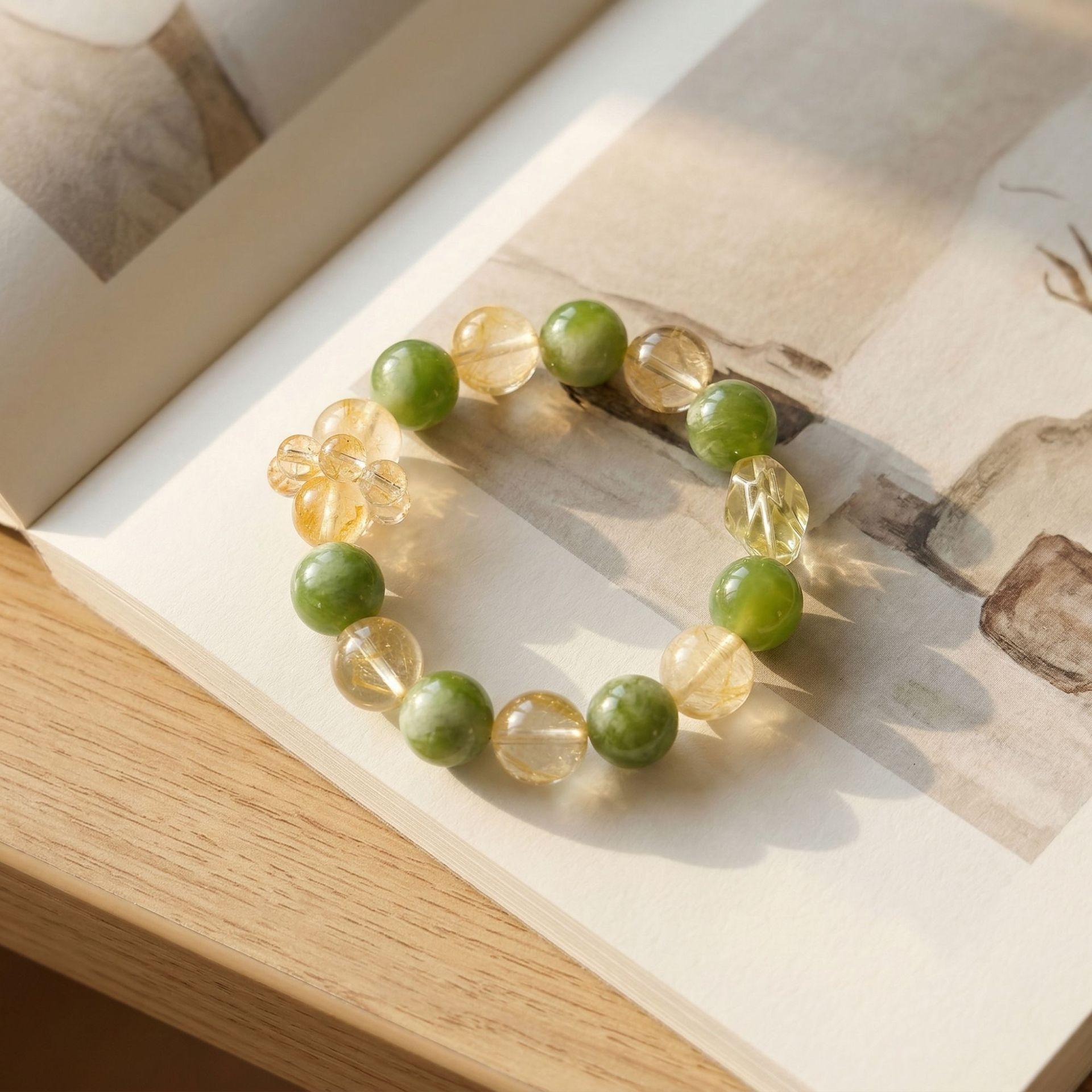Lime Bubble Natural Milk Cap Jadeite Yellow Resin Flower Lemon Yellow Crystal Multi-Gemstone Bracelet for Women Versatile Jewelry 【Lime Bubble】