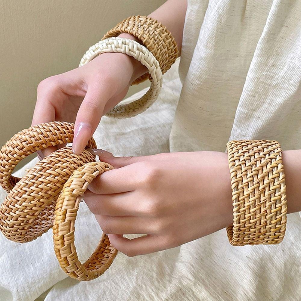Vintage Ethnic Style Bangle Simple Bohemian Braided Bracelet Rattan Woven Bracelet  Vacation