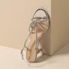 Fashion Luxury Rhinestone Narrow Strap Designer Heeled Sandals Women Summer Sexy Open Toe Silver High Heels Elegant Party Wedding Shoes