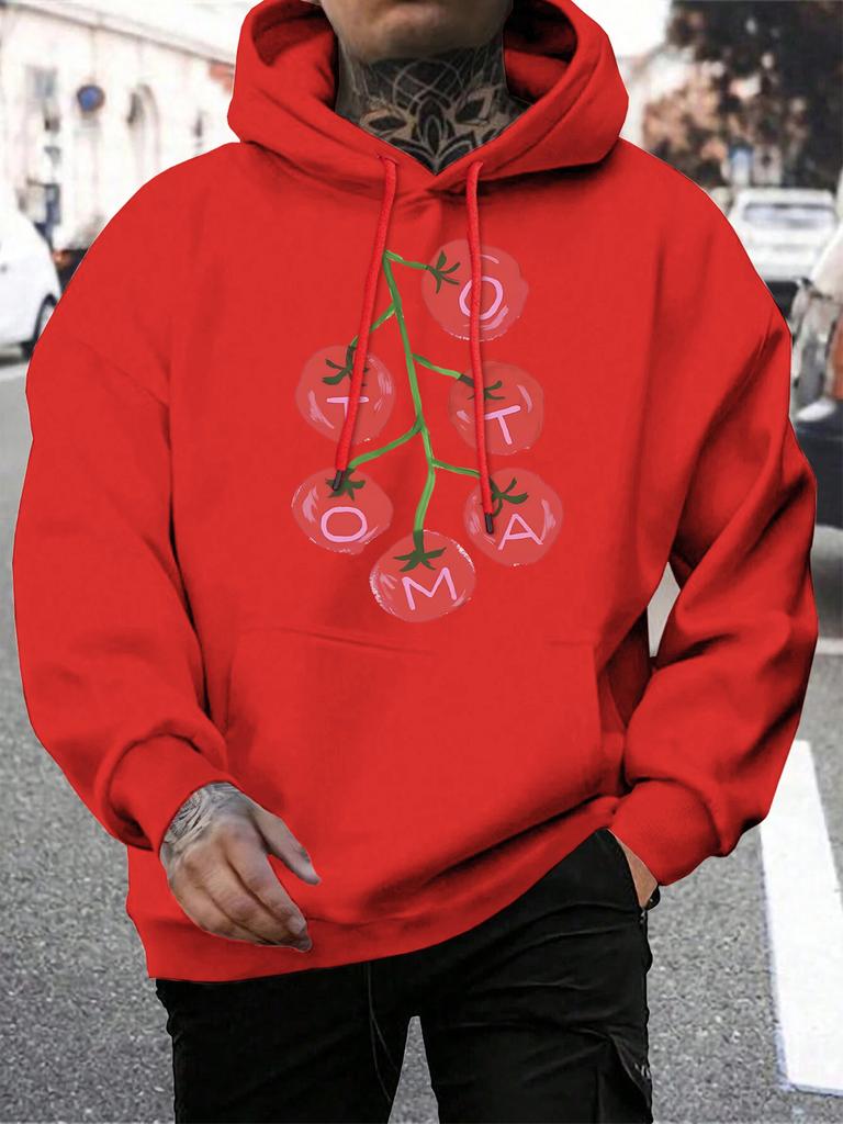 Frisches Tomatenfrucht-Design Hoodies Herren Tasche Herbst Kapuzenpullover Lässig Fleece Streetwear Warm Unisex All-Match Hip Hop Kleidung