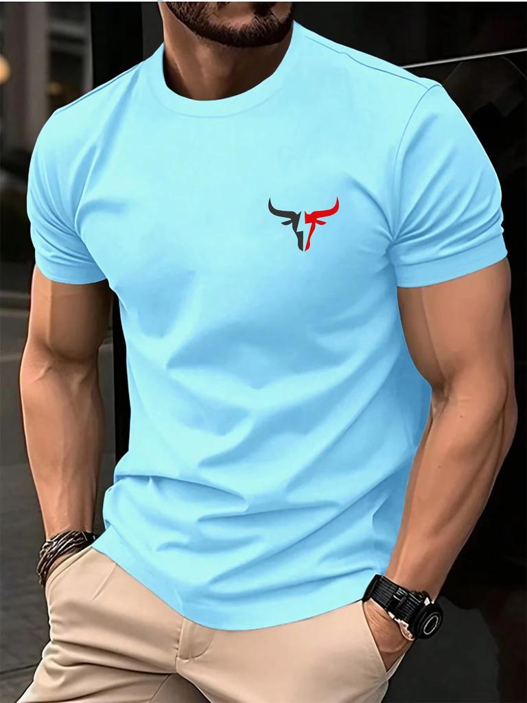 Sommar Unisex 100% Bomull Casual Lös Stor Storlek Tjurnacke Mönster Tryckt Sport Bekväm Rund Hals Kortärmad T-shirt Topp