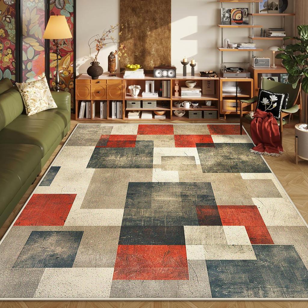 Abstract Geometric Carpets for Living Room Plush Decoration Home Retro Nordic Non-slip Floor Mat Washable Bedroom Cloakroom Rugs