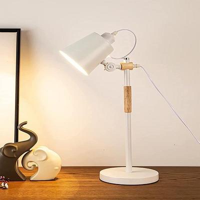 Nordisk metallskrivbordslampa, modern minimalistisk justerbar läslampa med massivt naturträ, (Skrivbordslampa Vit)