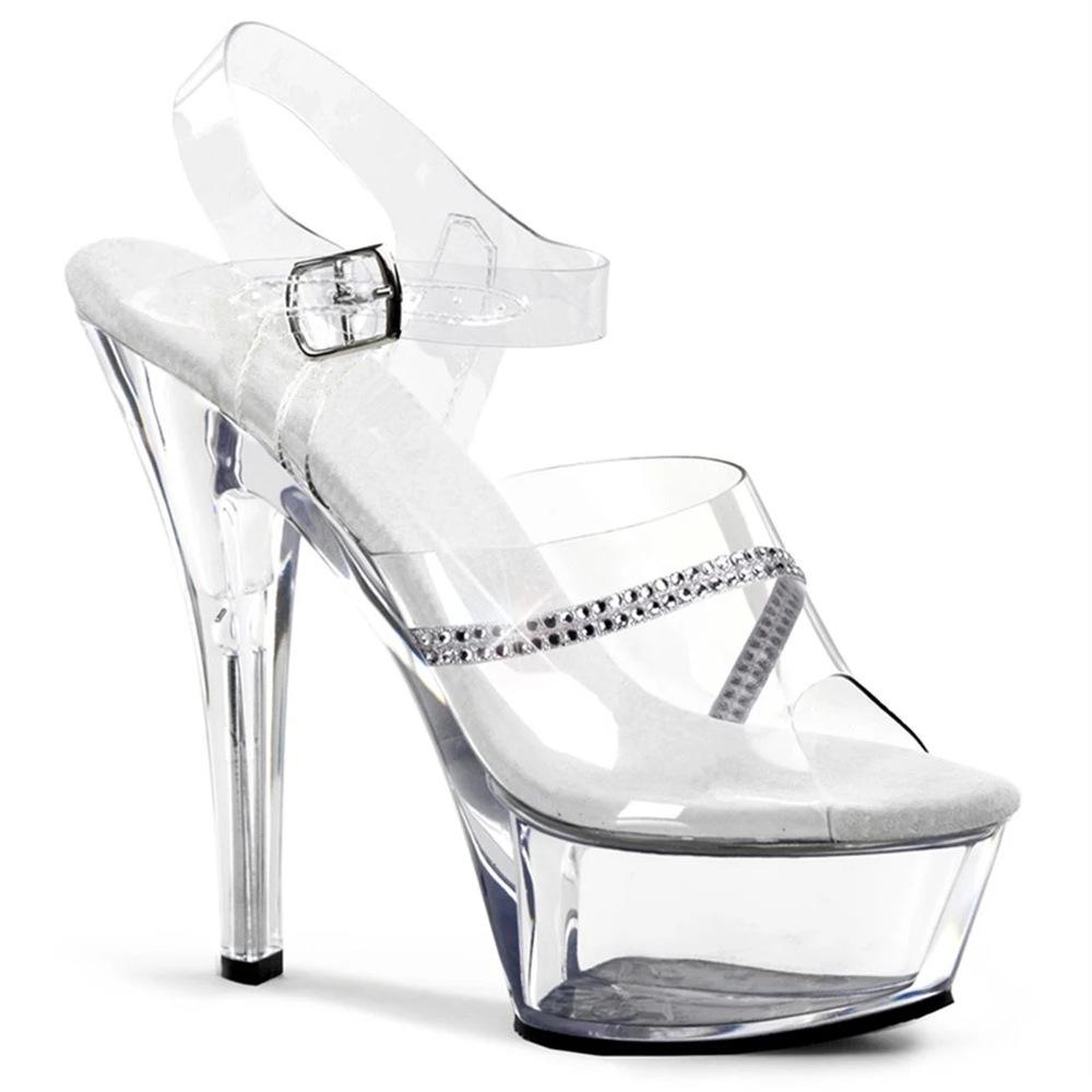 

2025 new one-word strap transparent crystal heel super high heel Internet celebrity thin heel high heel sandals women 46 прозрачный