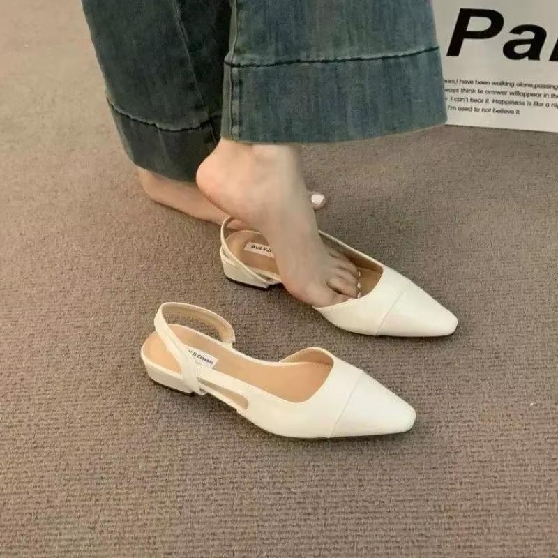 Fashion Women's Low-heeled Bag Head Sandals French Nude Thick-heeled Backless Shoes Fragrance Design
