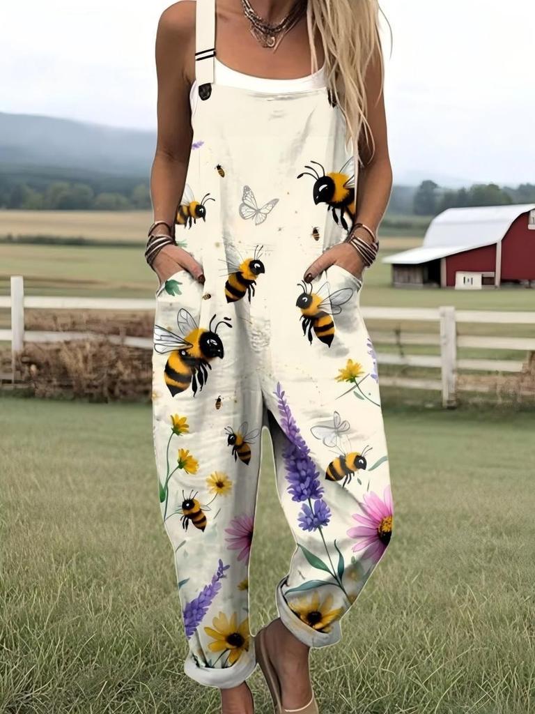 Bretelle da donna Jumpsuit estiva da donna con stampa retrò europea e americana