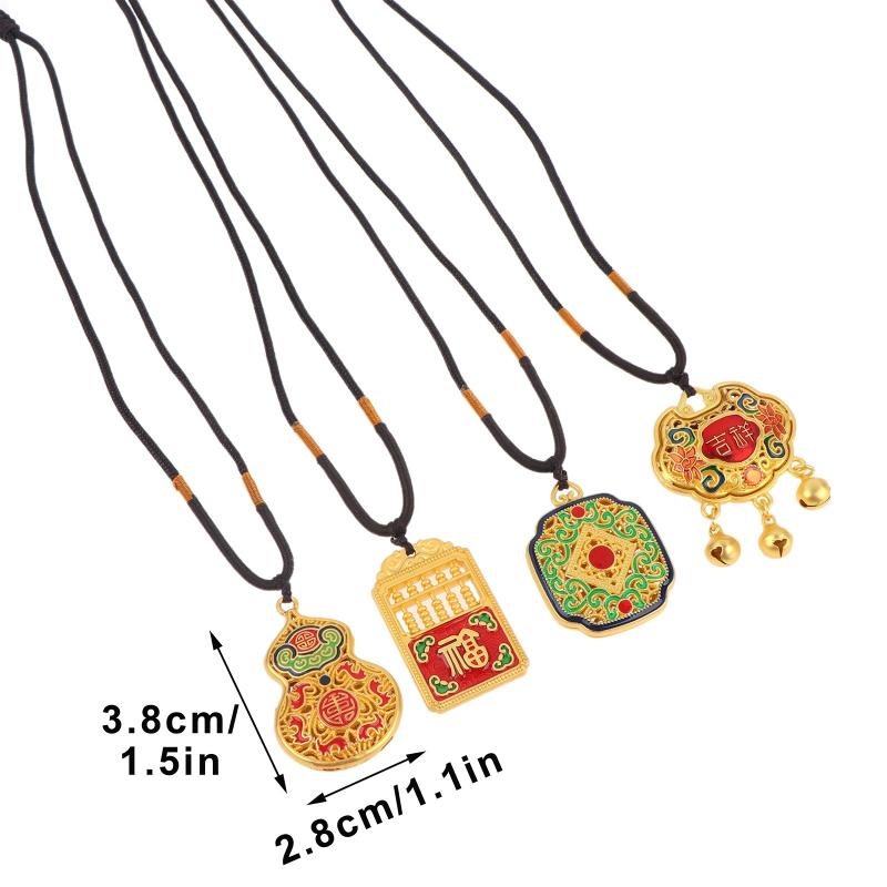 Premium Sand Gold Flower Wire Hollow Lucky Charm Bag Gourd Necklace Wealth Attracting Peace Lock Longevity Lock