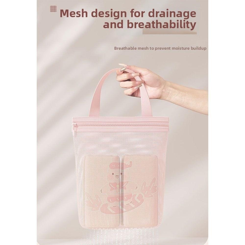 Portable Printed Mesh Bag Large Capacity Shower Organizer Cosmetic Bag Mesh Storage Bag Bath