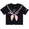 Girls' Academy Style Sailor Suit: Navy Collar Bow Shirt & Skirt Set