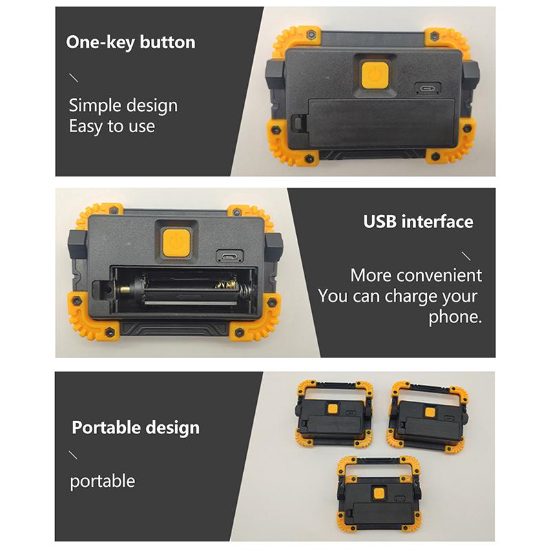 Portable Led Flood Light 10W Spotlight 150Lm Bright Work Light Usb Rechargeable For Camping Emergency Lamp By 18650