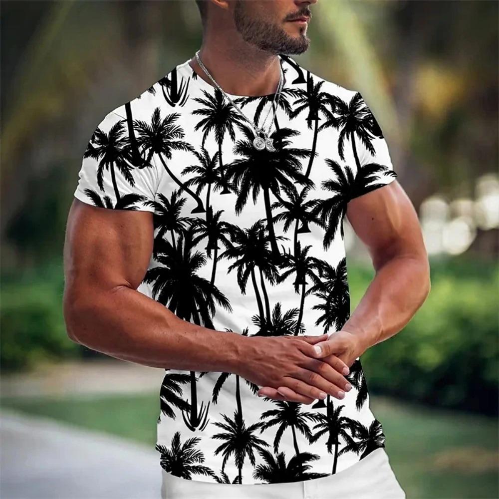 Summer Coconut Tree 3D Print T-Shirts Streetwear Clothing Short Sleeve Crew Neck Tops Oversized T Shirt Men's Hawaiian T-Shirt