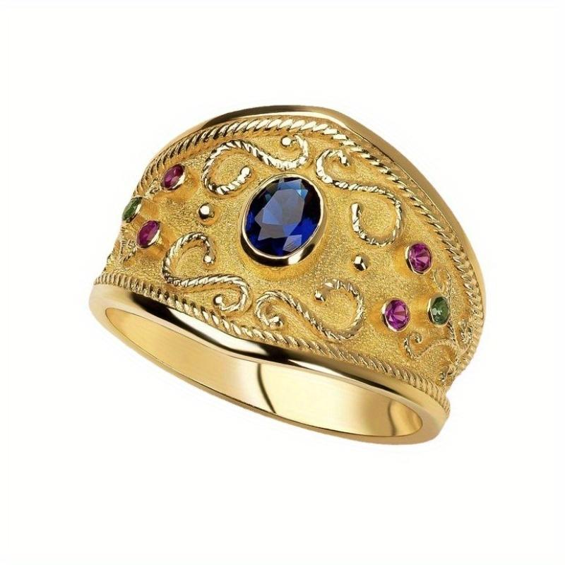 1Pc Fashionable Retro Synthetic Zircon Ring, Court Style Simple Ring