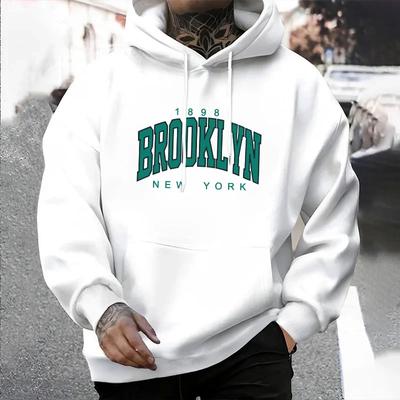 Brooklyn Printed Men's Hoodie; Urban Street Fashion Hoodie; Male Hip-hop Casual Trend Hoodie; Autumn and Winter Coat
