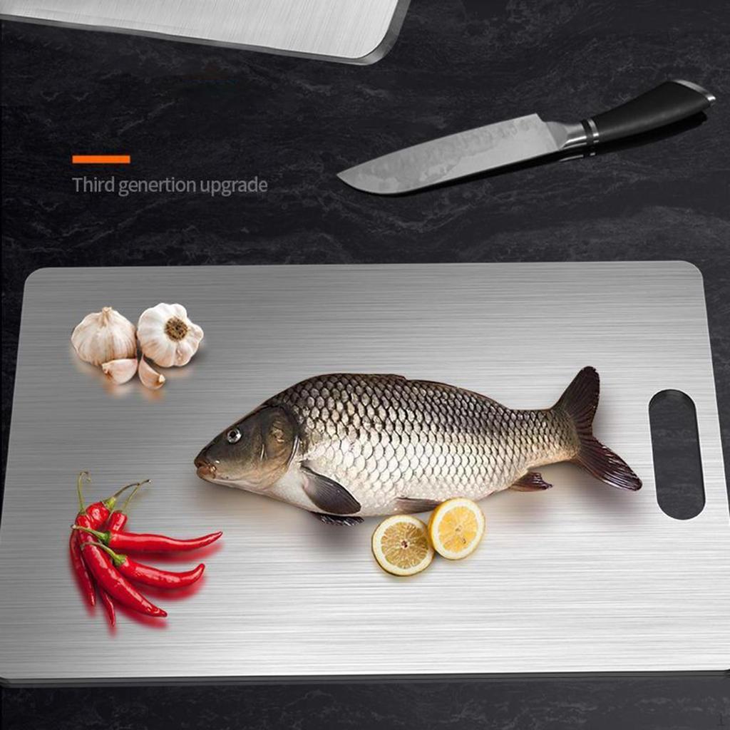 Edelstahl Schneidebrett für den Küchengebrauch, doppelseitig mit Griff zum Kochen von Fleisch und Obst