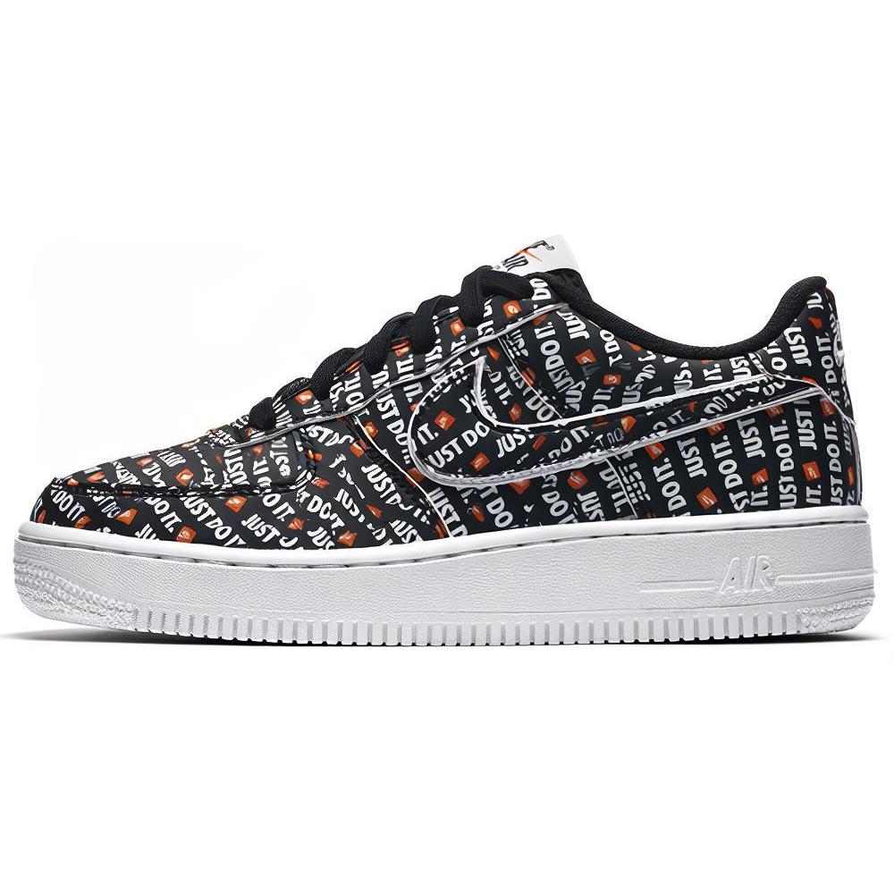 Nike Air Force 1 PRM Grade School 'Just Do It' (Unisex) Black / Total Orange-White Kids' Skateboarding Shoes AO3977 001