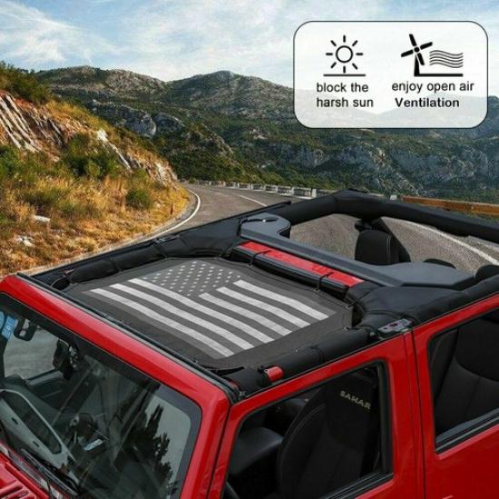 Front Mesh Sunshade Top Cover Sun Protecter US Flag for Jeep Wrangler JK 2007-17