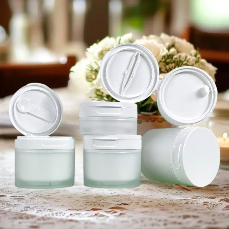 [JN] 50/120g Flip Cover With Spoon Or Tweezers Refillable Bottles Empty Pot Travel Face Cream Lotion Cosmetic Cotton Makeup Jar