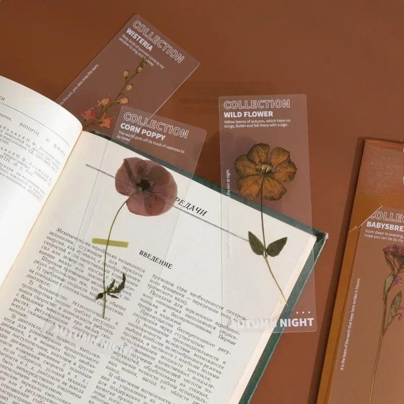 Nature Plants Translucent PET Flower Note Marker Page Holder School Creative Reading Supply Dried Flowers Journal Reading Folder