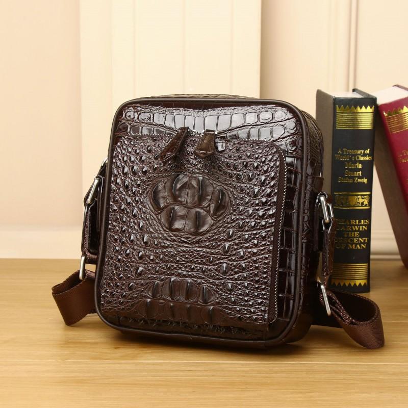 New Crocodile Patterned Men s Shoulder Bag Fashionable Cowhide Business Leather Trendy Backpack 20x7x22
