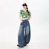 Spring Summer Vintage Saber Cut Heavy Patchwork Tencel Lyocell Casual Loose Silhouette Denim Pants For Ladies Casual Pants Oversize Denim Trousers