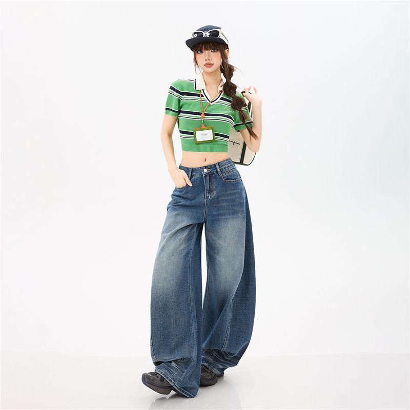 Spring Summer Vintage Saber Cut Heavy Patchwork Tencel Lyocell Casual Loose Silhouette Denim Pants For Ladies Casual Pants Oversize Denim Trousers