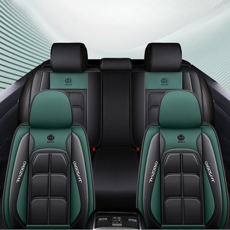 Housses de siège de voiture luxueuses entièrement en similicuir avec support lombaire ergonomique - Convient à la plupart des voitures 5 places, avec noir et surpiqûres rouges
