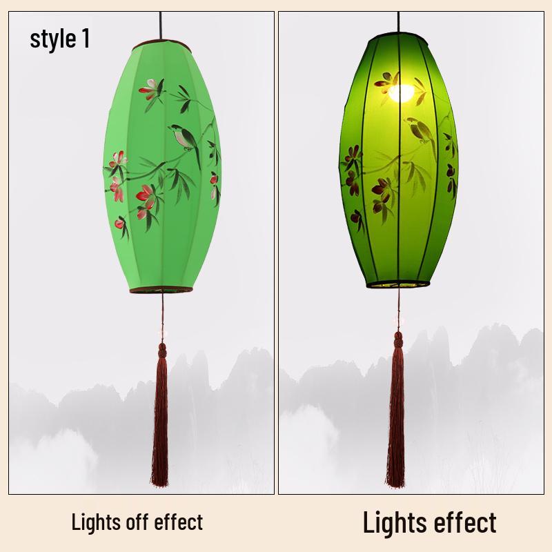 Chinese Classical Hand-Painted Olive Lantern for Modern Hot Pot and Tea House Décor