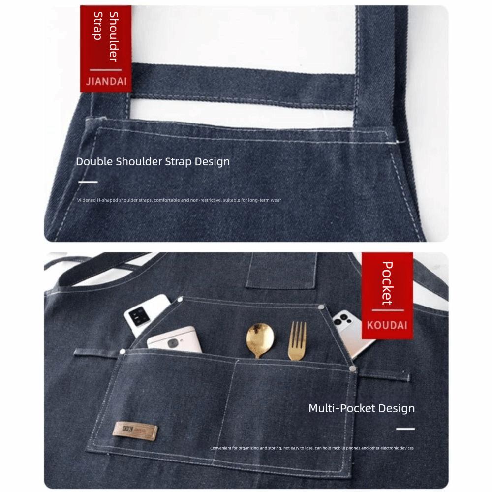 New Thicken Kitchen Aprons Multi-pocket Antifouling Chef Work Apron Canvas Breathable Barista Apron Kitchen