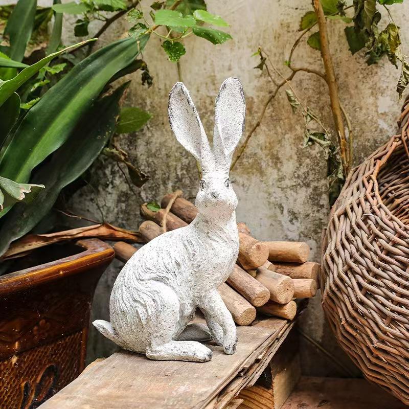 Cute Grey Sitting Hare Rabbit Resin Ornament Distressed Home Decor Living Room Arrangement Decorative Handicrafts