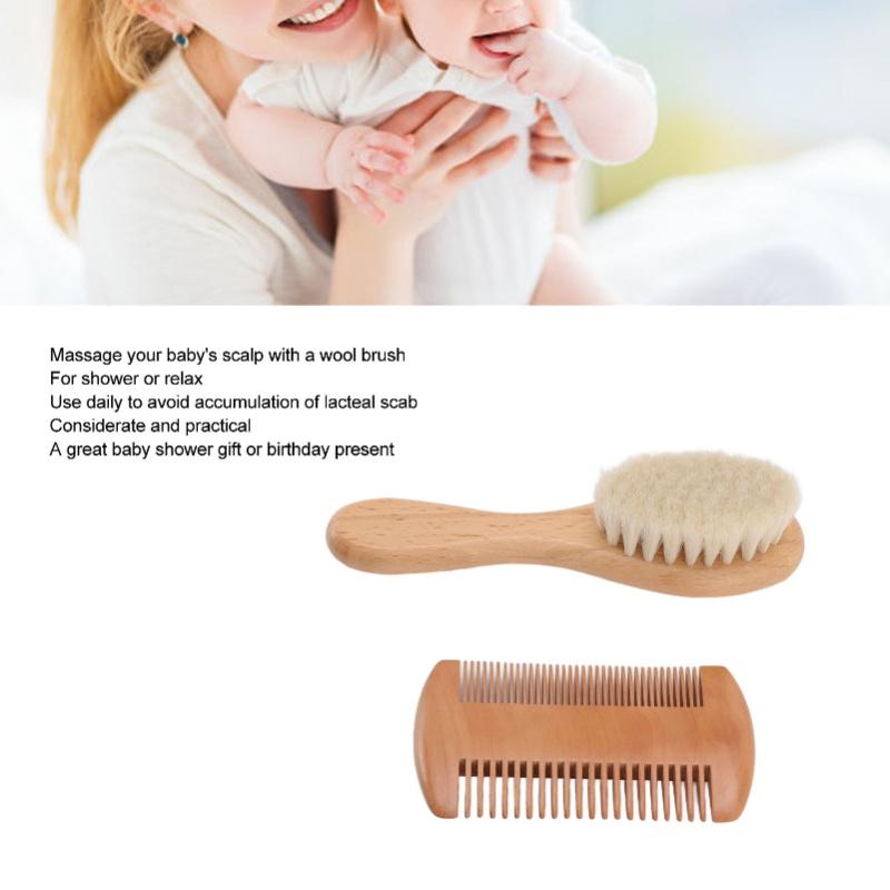 Wooden Baby Hair Brush And Comb Set Wool Brush Double Edged Comb For Baby Shower Newborn Hair