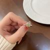 Classic S925 Sterling Silver Ring, Oval Natural Crystal & CZ Adjustable Band for Ladies