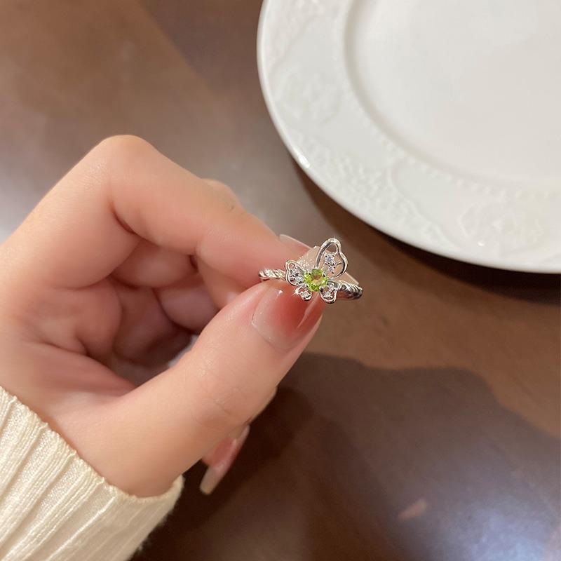 Classic S925 Sterling Silver Ring, Oval Natural Crystal & CZ Adjustable Band for Ladies