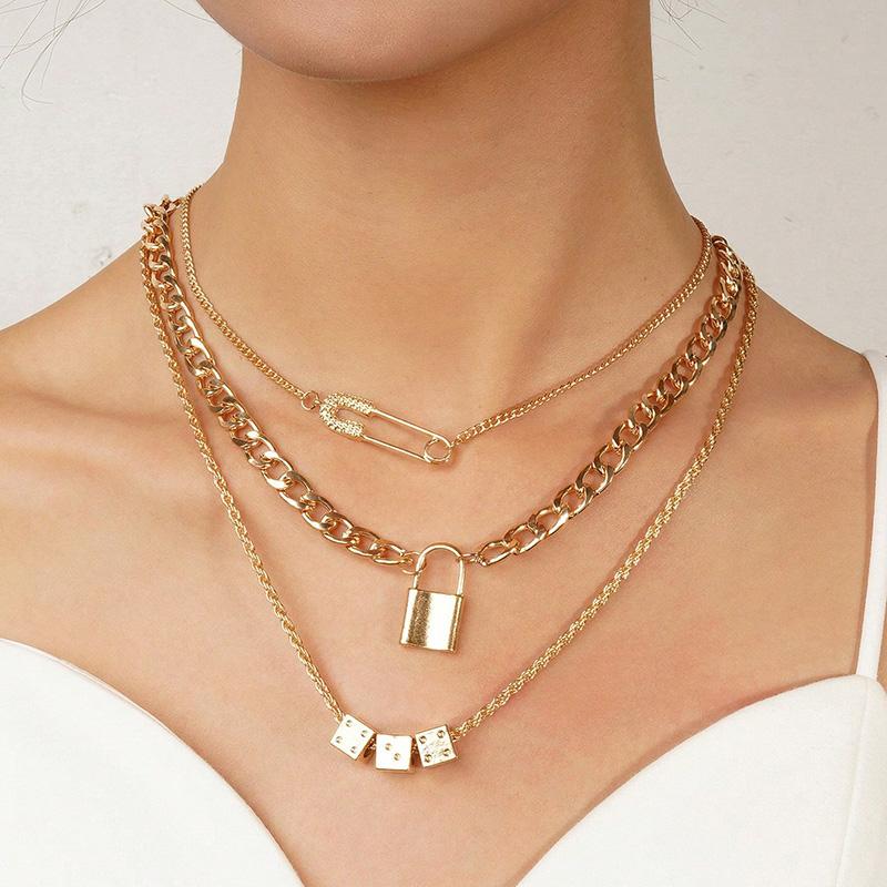 Multi Layered Fashion Women's Pendant Necklace Simple Dice Metal Accessories For Daily Party Banquets Trendy Girls' Necklace Set