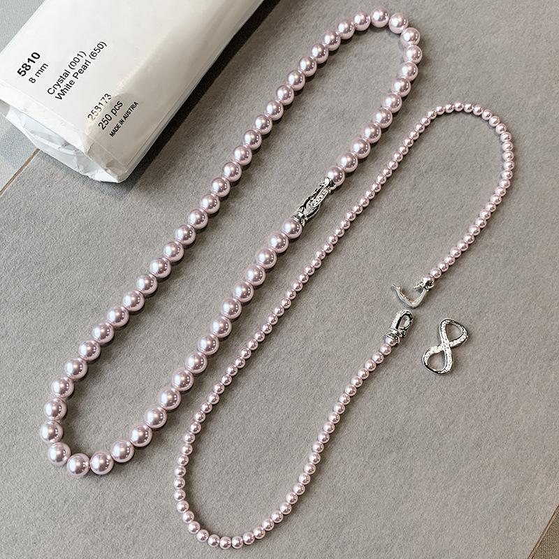 Shijia Pearl Tin Alloy Manta Rose Color Women's Double-layered Beads Sweater Chain Electroplated Minimalist Light Luxury