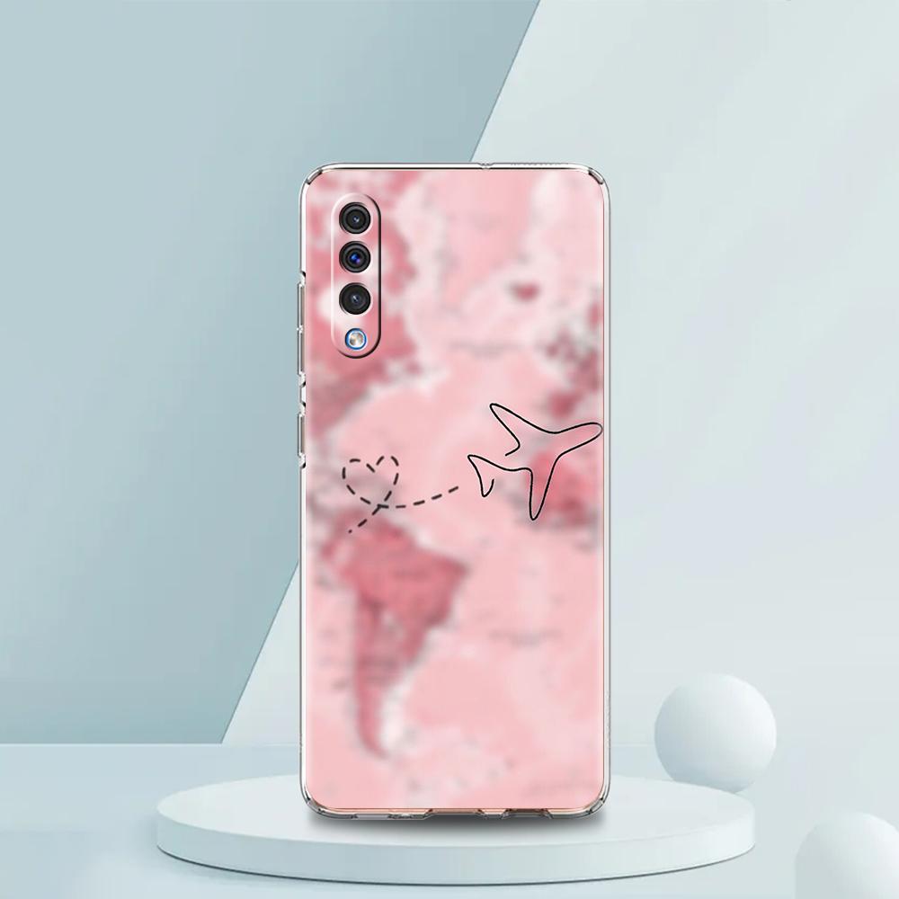 Travel-Inspired Airplane Route Transparent Phone Case for Samsung Galaxy A16 A14 A12 A22 A24 A42 A02 A03S A06 A20 A30 A40 Cover