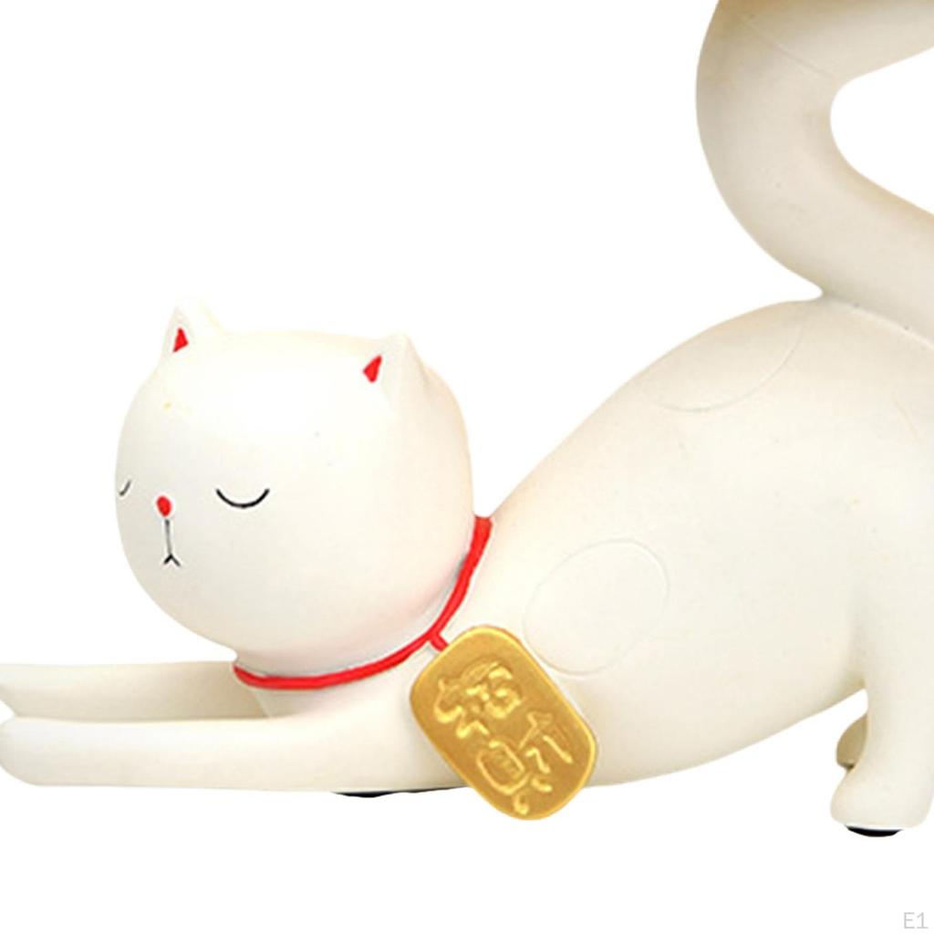Fortune Cat Statue Chinese Good Luck Decoration with Tray Crafts Party Gift Feng Shui